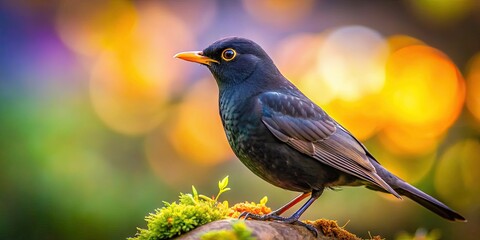 Elegant black bird perched gracefully against a soft, blurred background creating a stunning wallpaper