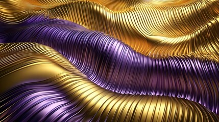 Wall Mural - Abstract Metallic Waves in Golden and Purple Tones