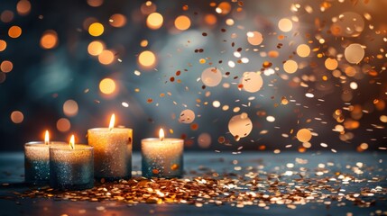 Canvas Print - Warm Candles with Sparkling Confetti in Soft Light