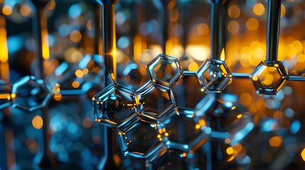 Wall Mural - close-up of a metal structure with hexagonal shapes, creating an abstract background that's futurist