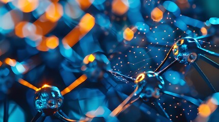 Wall Mural - close-up view of a futuristic abstract 3d structure, with glowing orange and blue lights creating a 