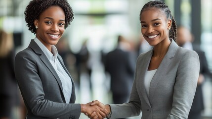 Professional Women Shaking Hands in Office Setting