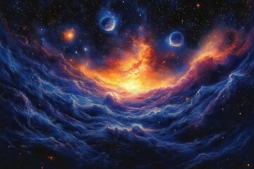 Wall Mural - majestic galaxies twinkle in the cosmic expanse filled with planets and stars inviting viewers to ex