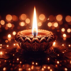 burning diyas in the dark