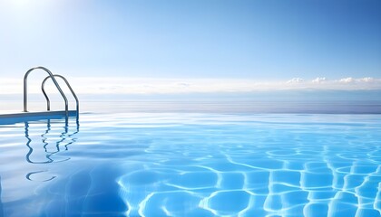 Serene swimming pool mirroring the clear blue sky, inviting relaxation and tranquility under the warm sun