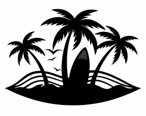 Sticker - silhouette palm tree surfing Board.