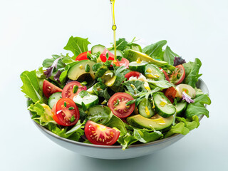 a visually stunning image of a fresh colorful salad featuring leafy greens tomatoes cucumber