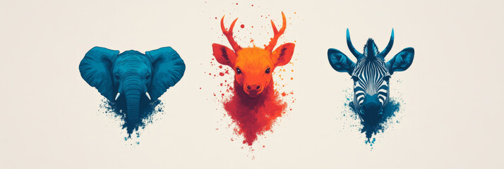 Sticker - Three animal portraits in blue and orange.