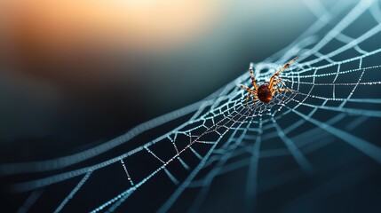 Spider on delicate web, artistic close-up, blurred background