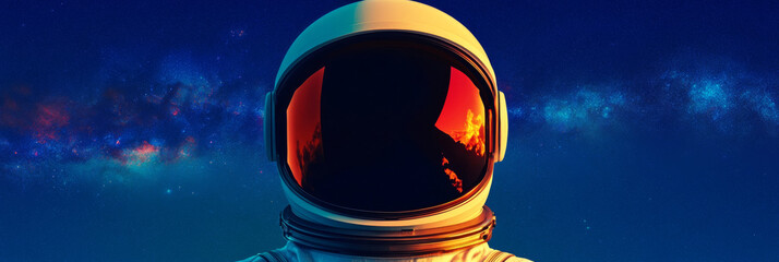 Wall Mural - Close-up of an astronaut's helmet against a starry sky.