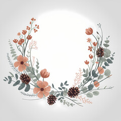 Wall Mural - background with flowers, autumn wreath, fall theme, isolated on white background 