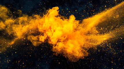 Wall Mural - a fiery dust tornado. a yellow trail of fire in the starry sky. a yellow-orange cloud of dust hovers
