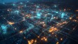 © Ytnart - Aerial view of a futuristic network with glowing connections and digital patterns representing technology and innovation.