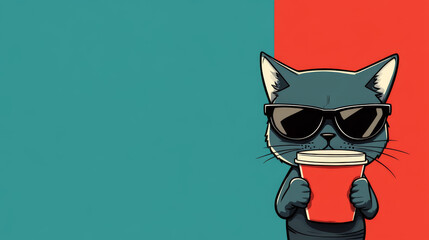 Sticker - Cool cat wearing sunglasses, holding a red cup.