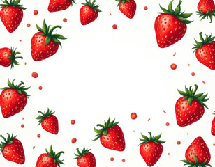 Wall Mural - Red Strawberries Frame on White Background