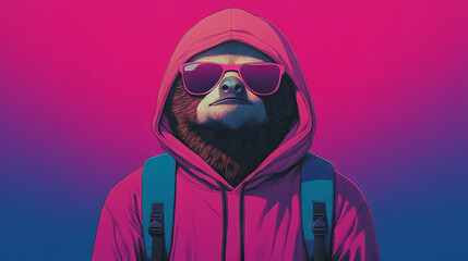 Canvas Print - A sloth in a pink hoodie and sunglasses, looking cool.