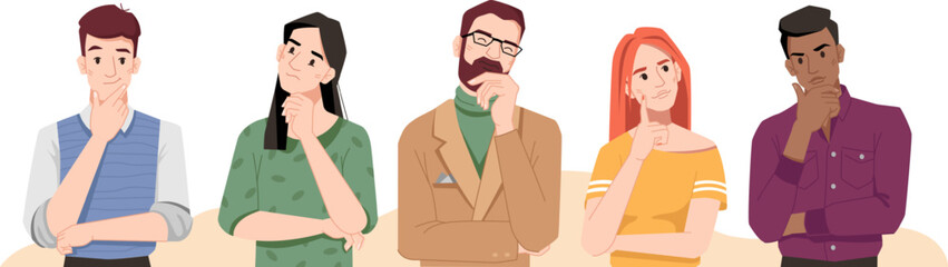 confused people thinking holding hand by chin