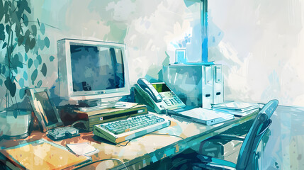 Poster - office room watercolor