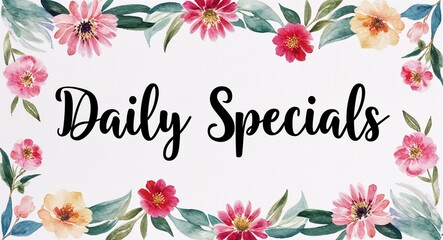  daily specials word lettering with watercolor painting flowers on plain white background