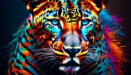 Vibrant Panther Portrait in Bold Colors Crafted by Generative AI