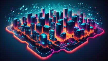 Wall Mural - Futuristic Nightscape of a Smart City Showcasing IoT Innovations and Metaverse Integration in Application Development