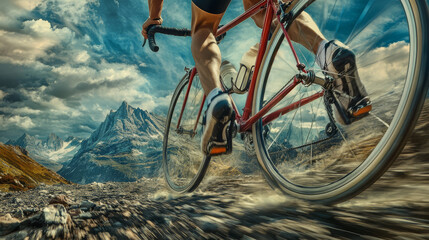 Close-up of a cyclist legs, muscles straining as they power up a steep hill, determination and strength