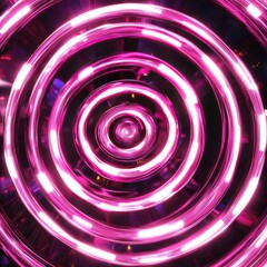 Wall Mural - Vibrant circular pattern with glowing pink neon lights, creating a mesmerizing optical illusion and dynamic visual appeal.