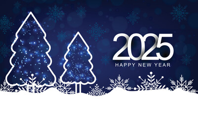 Wall Mural - Happy new year 2025 background with Christmas tree and snowflakes