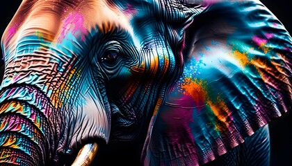 Wall Mural - Vividly Colorful Elephant Portrait Created with Generative AI