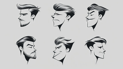 Sticker - Six black and white illustrations of a man's face in profile.