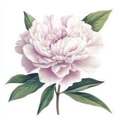 Wall Mural - A beautiful peony flower illustration with delicate petals and green leaves.