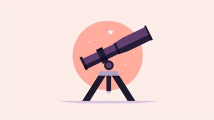 A simple flat vector logo of a telescope  against the sun and nature