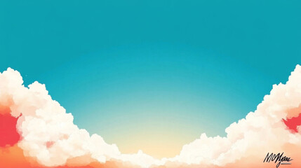 Poster - Fluffy white clouds drift across a vibrant blue sky.