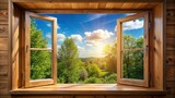 Open wooden window on a sunny day, wood, window, open, sunlight, vintage, rustic, architecture, home, interior, design, view