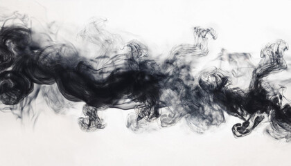 A abstract black and gray thick smoke like a cloudy on white background