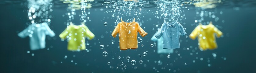 Sticker - Clothes Hanging Underwater With Bubbles.