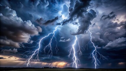 Lightning border over dark stormy sky , thunderstorm, electric, sky, danger, energy, nature, power, weather