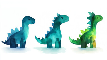 Canvas Print - Three cute dinosaurs in shades of blue and green.