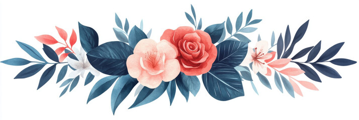 Poster - A delicate floral arrangement with a red rose and pink blossoms.