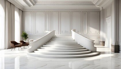 Sticker - Elegant White Marble Staircase Within a Majestic Palace Setting