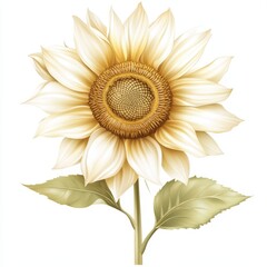 Wall Mural - A detailed illustration of a sunflower with soft colors and leaves.