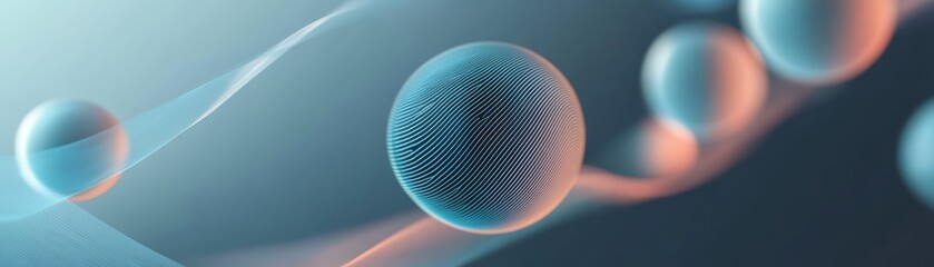 Wall Mural - futuristic spheres with a digital grid texture floating in an abstract environment, representing vir