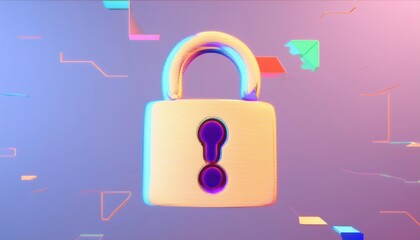 Glitch Art Padlock Security Icon  3D Render