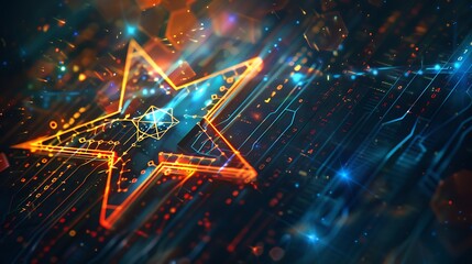 Wall Mural - glowing digital starburst representing progress and achievement in the digital world.