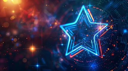 Wall Mural - glowing blue star shape with a red outline on a black background.
