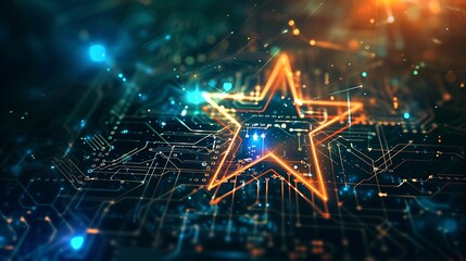 Wall Mural - glowing digital star on a circuit board. it symbolizes innovation and technology.
