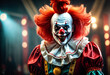 © Sergey Ilin - Scary smiling clown in red wig. Generative AI