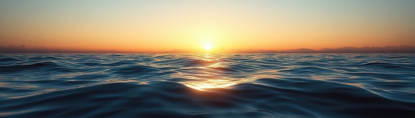 Sticker - Stunning Ocean Sunset with Golden Horizon and Gentle Waves Captured in Serene Evening Light