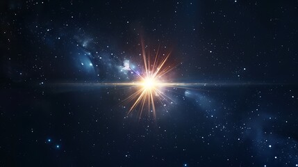 Wall Mural - bright star shines in the vastness of space, surrounded by a sea of stars and distant galaxies.
