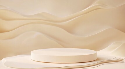 Wall Mural - A minimalist backdrop featuring soft, wavy textures and a circular platform for display.